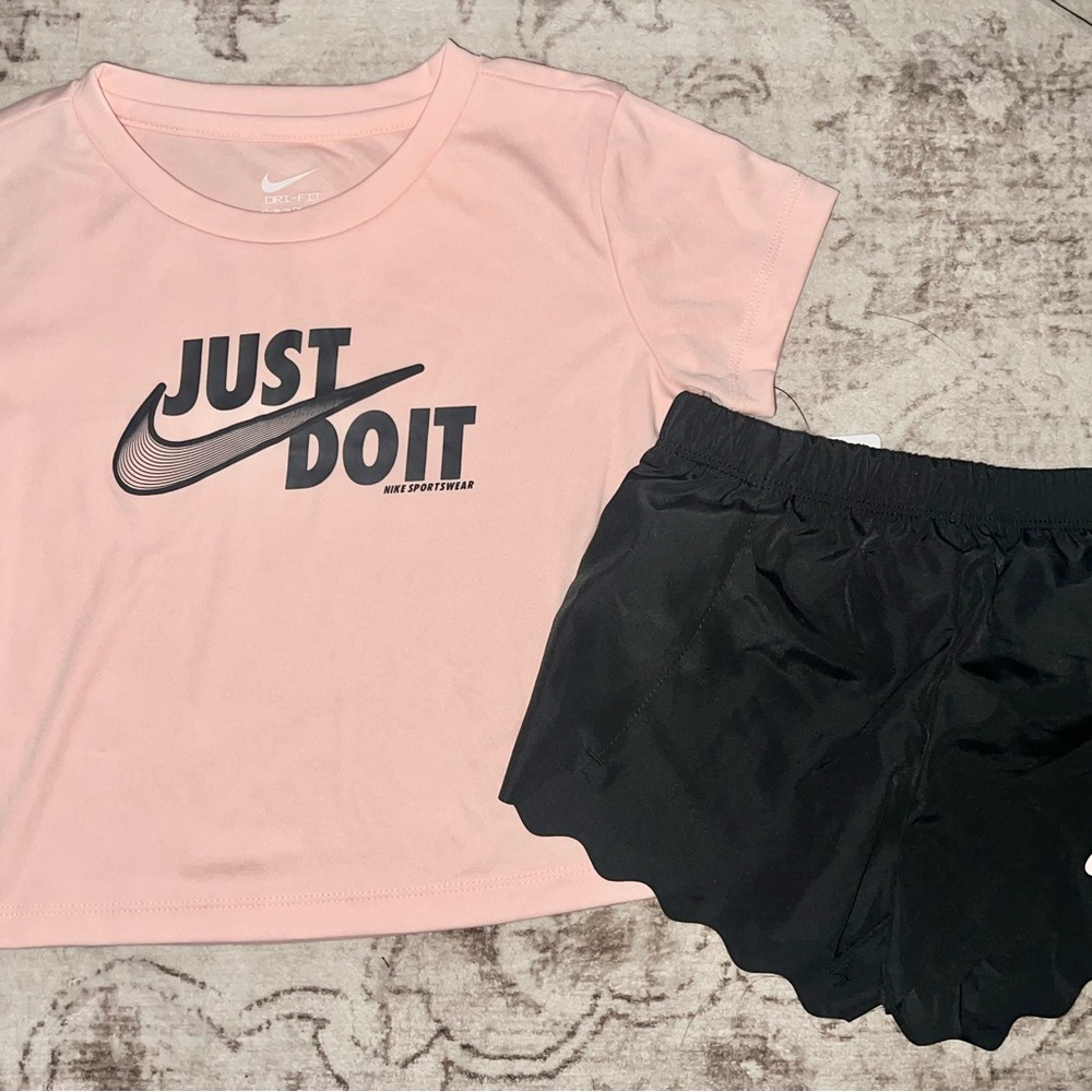 Nike Kids Light Pink and Black Shorts Set